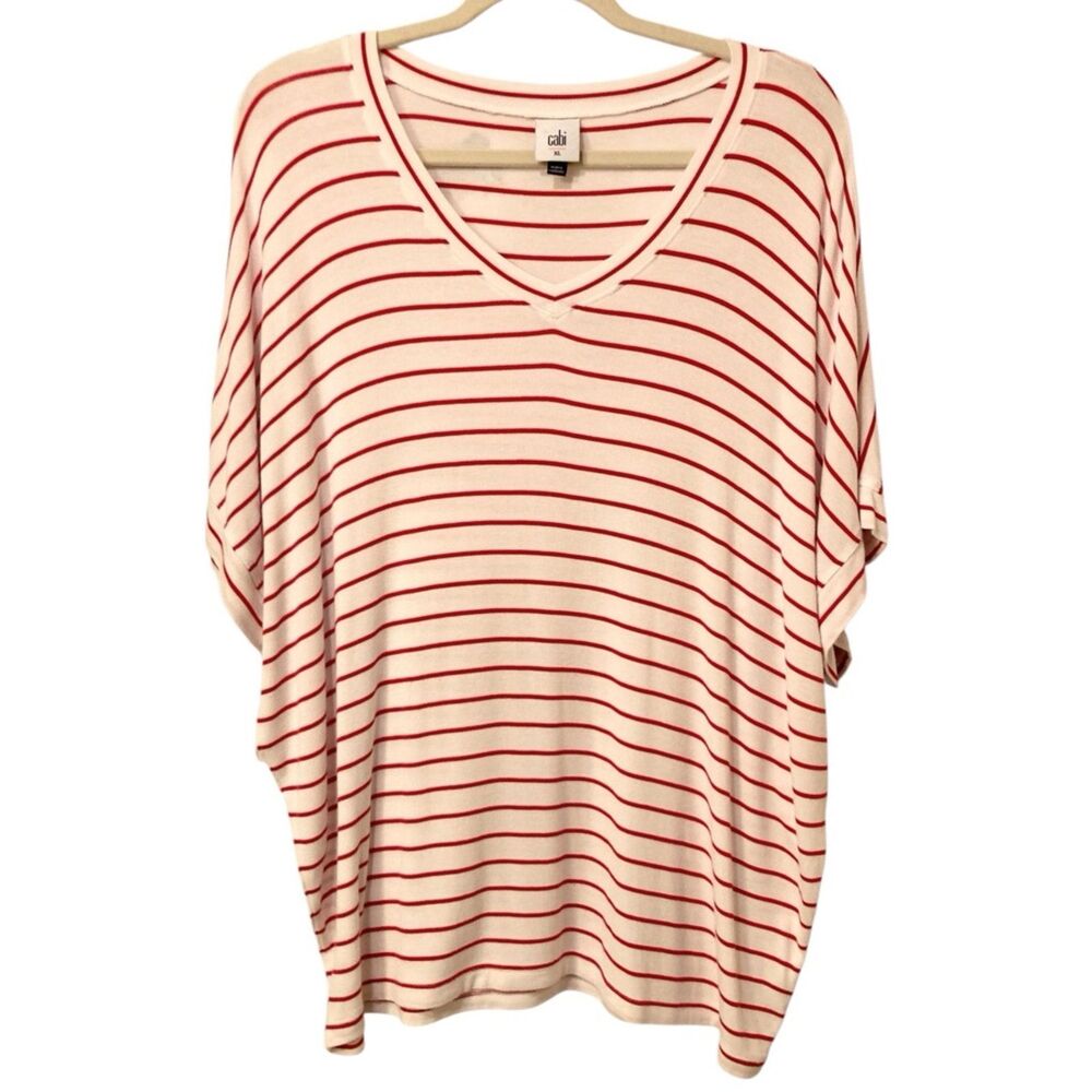 CAbi Cookout Tee Red & White Stripes V-Neck Dolman Sleeves Size XL